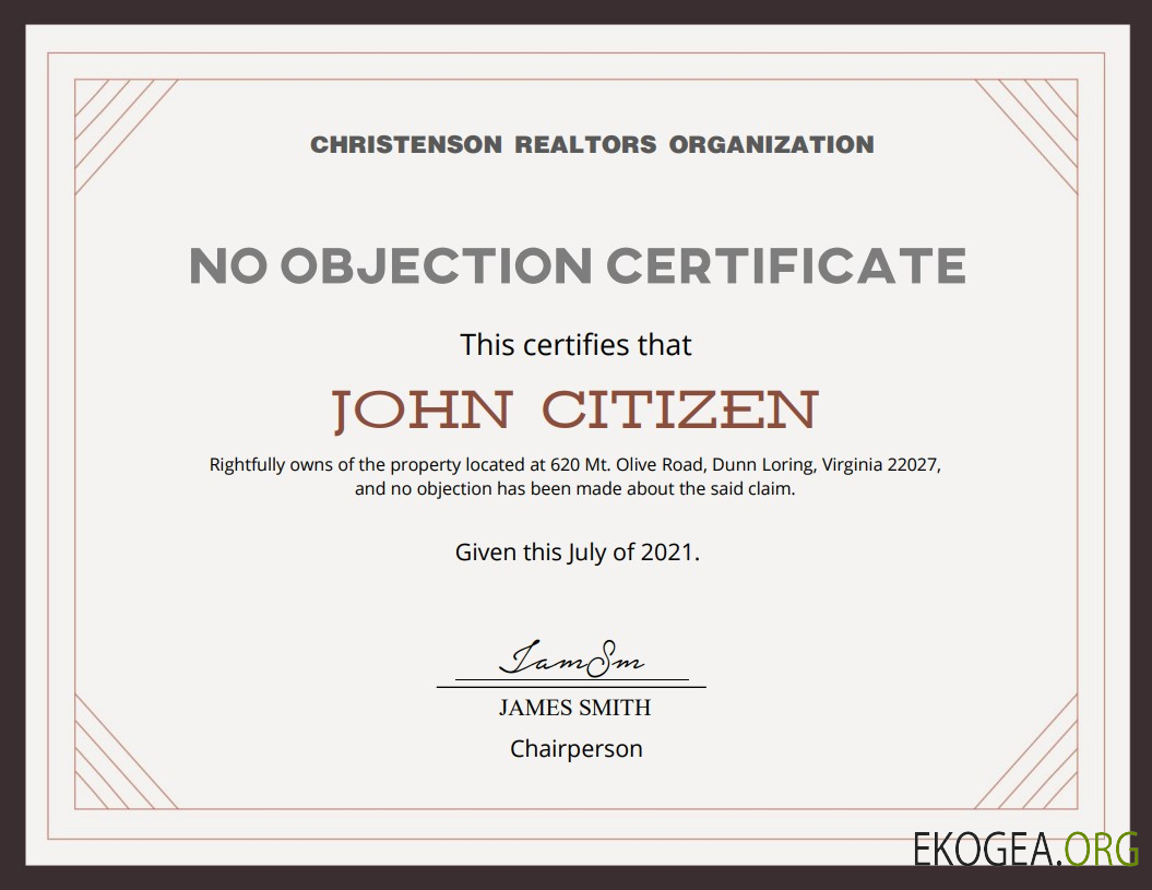 Certificat de non objection des États Unis